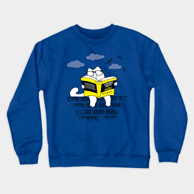 Funny Cute Nerdy Cat Reading Studying Cartoon For Cat Lovers Crewneck Sweatshirt by BoggsNicolas